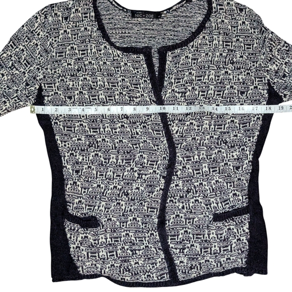 NIC+ZOE Linen Blend Textured Knit Cardigan Jacket Navy White Open Front Large - Picture 12 of 14